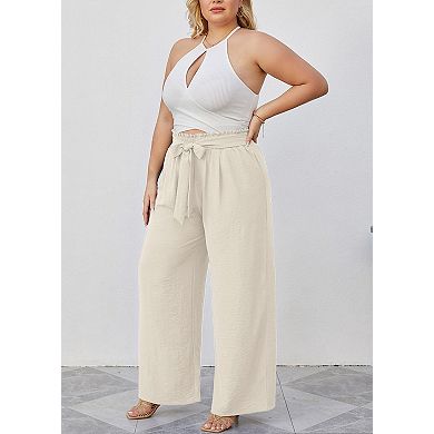 Women's Plus Size Wide-Leg Pants with Adjustable Drawstring