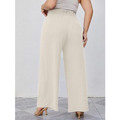 Women's Plus Size Wide-Leg Pants with Adjustable Drawstring