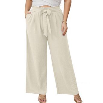 Women's Plus Size Wide-Leg Pants with Adjustable Drawstring