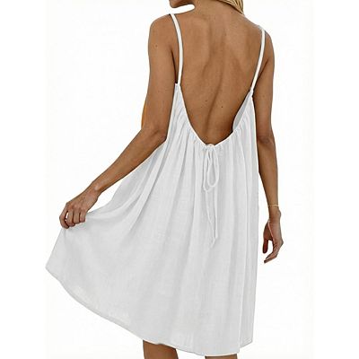 backless cami dress Backless Dress House Dress for Women Sleeveless Long Cami Lounge Dress Backless for Indoor Summer Wear (US, Alpha, Small, Regular, Regular, Beige) : Clothing, Shoes & Jewelry it offers a regular fit that flatters a range of body types Bow Tie Front Satin Backless