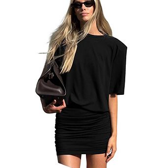 Women's Casual Crew Neck Short Sleeve Knee Length Dress Pleated Spliced Vintage A Line Vacation Wear