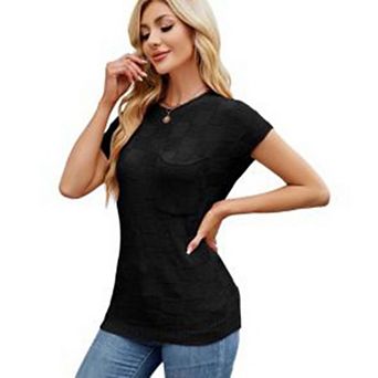 Womens Sweater Tops Knit Short Sleeve Tops Crew Neck Pullover Casual T Shirt Blouse