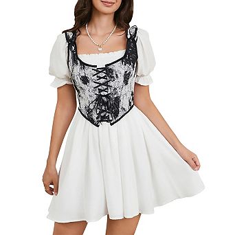 Renaissance Floral Corset Tops for Women Going-Out Push-Up Overbust Bustier Lace-Up Boned Bodyshaper