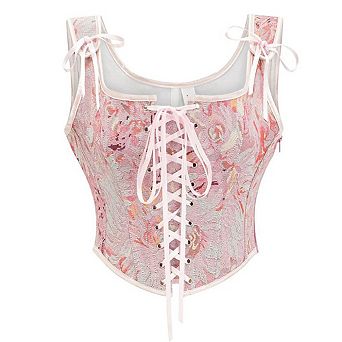 Renaissance Floral Corset Tops for Women Going-Out Push-Up Overbust Bustier Lace-Up Boned Bodyshaper