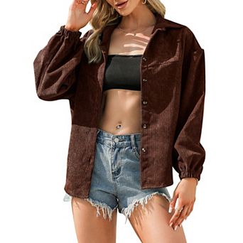 Womens Corduroy Shirts Button Down Blouse Long Sleeve Tops Casual Vintage Oversized Shirt