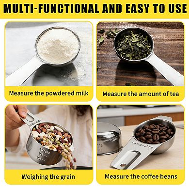 15pcs Heavy Duty Stainless Steel Measuring Cups & Spoons Set, Silver Kitchen Baking Tool