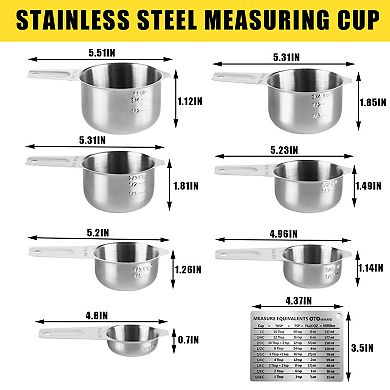 15pcs Heavy Duty Stainless Steel Measuring Cups & Spoons Set, Silver Kitchen Baking Tool