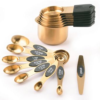 15 pc Gold Plated 304 Stainless Steel Measuring Cups&Spoons Set,with Silicone Handles & Leveler