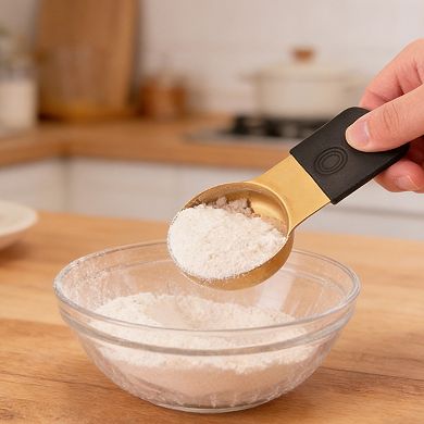 15pcs Gold Plated 304 Stainless Steel Measuring Cups&Spoons Set,with Silicone Handles & Leveler