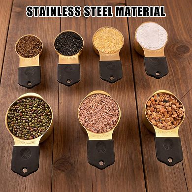 15pcs Gold Plated 304 Stainless Steel Measuring Cups&Spoons Set,with Silicone Handles & Leveler