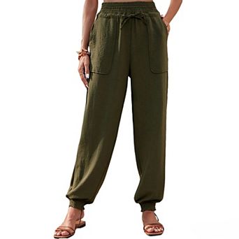 Women's High Waist Jogger Pants, Lightweight Drawstring Casual Trousers with Pockets