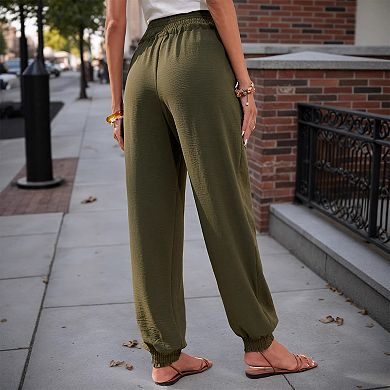 Women's High Waist Jogger Pants, Lightweight Drawstring Casual Trousers with Pockets