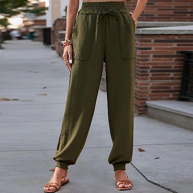 Women's High Waist Jogger Pants, Lightweight Drawstring Casual Trousers with Pockets