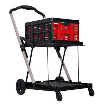 2 tier Foldable Utility Cart, 360° Swivel Wheels, Aluminum Frame, Removable Basket, 198LB Capacity