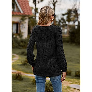 Lightweight Sweater for Women Ribbed Knit Pullover Long Sleeve Tops Casual Loose Sweater Blouse