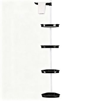 Corner Shower Caddy Tension Pole with 4 tier Adjustable Shelves, Towel Rack, 101.6"-122" Height