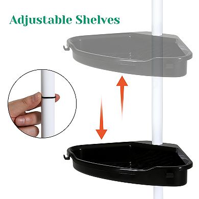 Corner Shower Caddy Tension Pole with 4-Tier Adjustable Shelves, Towel Rack, 101.6"-122" Height