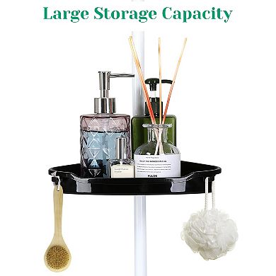 Corner Shower Caddy Tension Pole with 4-Tier Adjustable Shelves, Towel Rack, 101.6"-122" Height