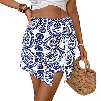 Women's Wrap Front Skort, High Waist Tie Side Mini Skirt with Built-In Shorts