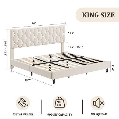 Heavy-Duty Platform Bed Frame with Strong Wood Slats, No Box Spring Needed
