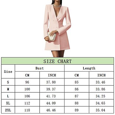 Women's Blazer Dress, Long Sleeve V-Neck Double Breasted Formal Mini Dress