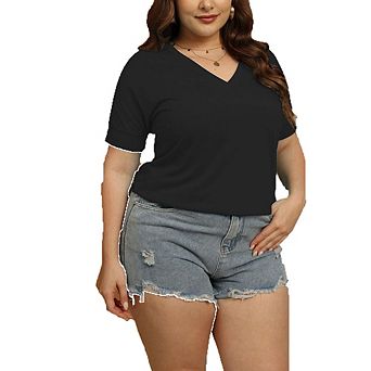 V Neck Short Sleeve Loose Fit Casual T-Shirt Summer Daily Wear Lightweight Flowy Office Casual for W