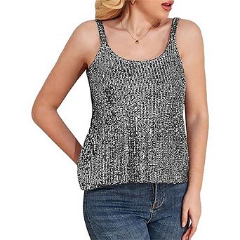 Women's Sleeveless Sequin Tank Top Scoop Neck Casual Party Evening Daily Wear
