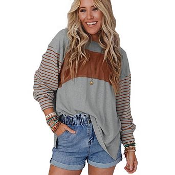 Women's Color Block Striped Long Sleeve T-Shirt Crew Neck Casual Loose Fit Daily Weekend Wear Top