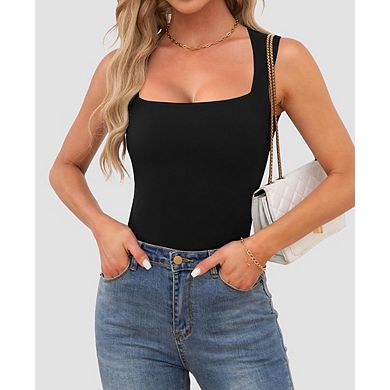 Women's Square Neck Fitted Tank Top Wide Strap Casual Office Daily Layering Wear
