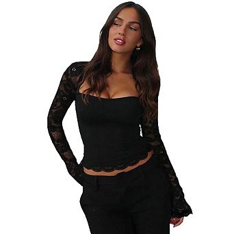 Women's Lace Bell Sleeve Shrug Open Front Long Sleeve Casual Party Date Night Wear Top