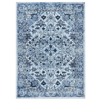 Boho Low Pile Washable Kid Pet Friendly Ultra Soft Vintage Area Rug with Non-Slip Rubber for Bedroom