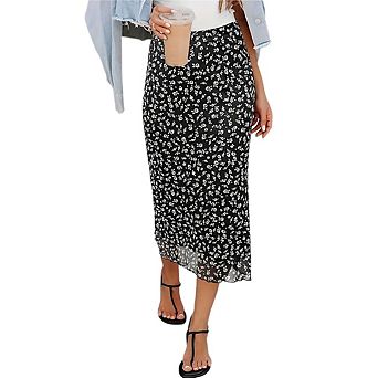Women’s Floral Print Casual High Elastic Waist Vintage Long Boho Skirts