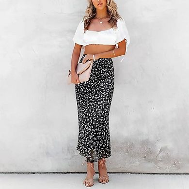 Women’s Floral Print Casual High Elastic Waist Vintage Long Boho Skirts