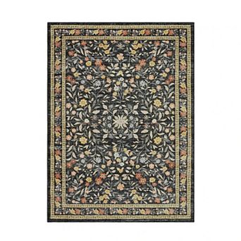 Floral Washable Non Slip Low Pile Wool Carpet Vintage Boho Area Rug for Living Room
