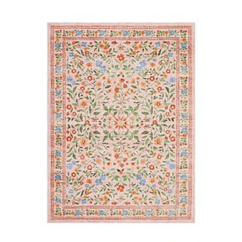 Floral Washable Non Slip Low Pile Wool Carpet Vintage Boho Area Rug for Living Room
