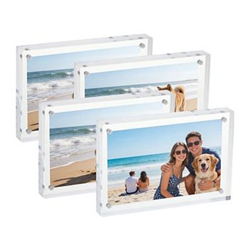 4 pc 4×6 in Clear Acrylic Magnetic Photo Frames,Double-Sided Desktop Display Stands for Home & Office