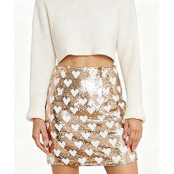 Women's Heart Pattern Sequin Bodycon Skirt Casual Mini Skirt