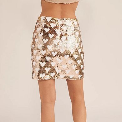 Women's Heart Pattern Sequin Bodycon Skirt Casual Mini Skirt