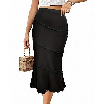 Women's Tiered Mermaid Skirt with Ruffle Trim Midi Hemline