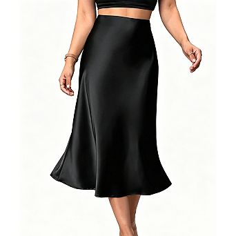 Women's Elegant Satin Midi Skirt A-Line Summer Long Skirt