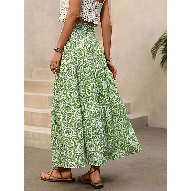 Women's Floral Print Maxi Skirt with Tassel Drawstring Waist