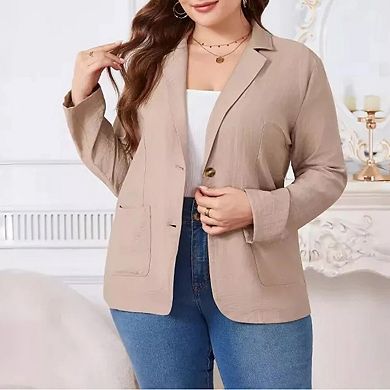 Linen Plus Size Blazer Women 3/4 Sleeve Lightweight Spring Summer Blazer Jackets