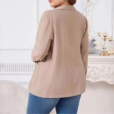 Linen Plus Size Blazer Women 3/4 Sleeve Lightweight Spring Summer Blazer Jackets