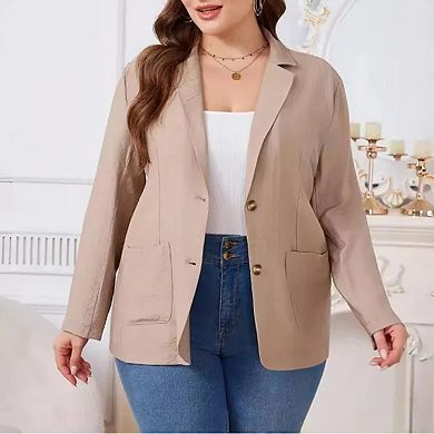 Linen Plus Size Blazer Women 3/4 Sleeve Lightweight Spring Summer Blazer Jackets