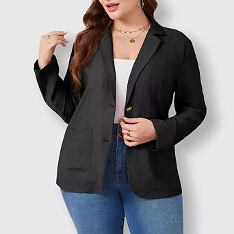 Linen Plus Size Blazer Women 3/4 Sleeve Lightweight Spring Summer Blazer Jackets