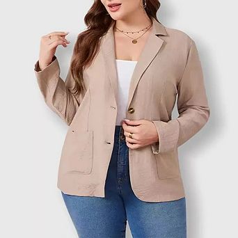 Linen Plus Size Blazer Women 3/4 Sleeve Lightweight Spring Summer Blazer Jackets