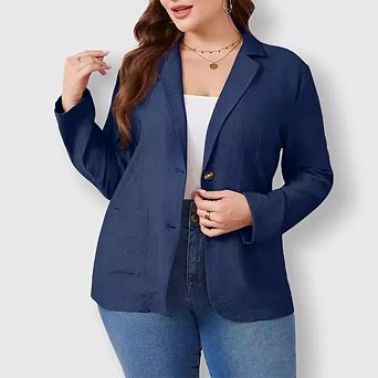 Linen Plus Size Blazer Women 3/4 Sleeve Lightweight Spring Summer Blazer Jackets
