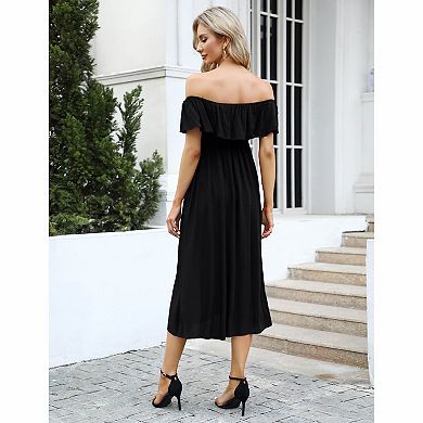 Maternity Off-Shoulder Ruffle Midi Dress