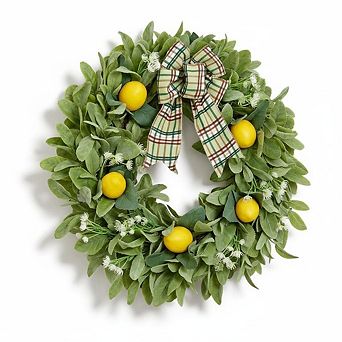 Spring & Summer Farmhouse Lemon WreathArtificial Yellow Lemons & Lamb Ear Leaves