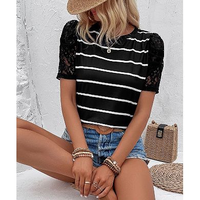 Women's Striped Puff Sleeve Casual Top Vintage Inspired